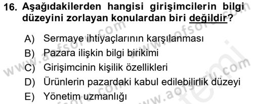 Girişimcilik ve İş Kurma Dersi 2017 - 2018 Yılı 3 Ders Sınav Soruları 16. Soru