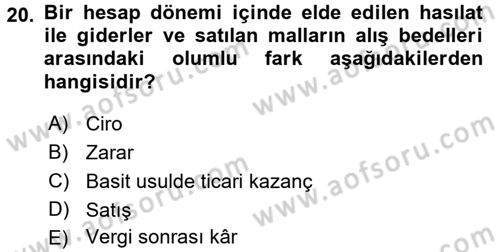Girişimcilik ve İş Kurma Dersi 2017 - 2018 Yılı 3 Ders Sınav Soruları 20. Soru