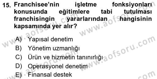 Girişimcilik ve İş Kurma Dersi 2018 - 2019 Yılı 3 Ders Sınavı 15. Soru