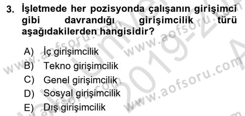 Girişimcilik ve İş Kurma Dersi 2019 - 2020 Yılı (Vize) Ara Sınavı 3. Soru