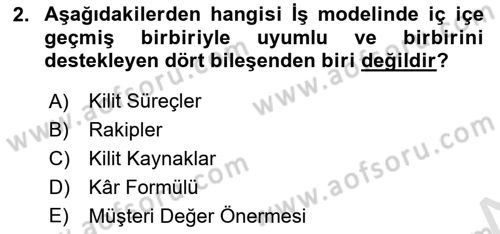 Girişimcilik ve İş Kurma Dersi 2022 - 2023 Yılı (Vize) Ara Sınavı 2. Soru