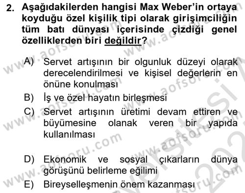 Girişimcilik ve İş Kurma Dersi 2024 - 2025 Yılı (Final) Dönem Sonu Sınavı 2. Soru