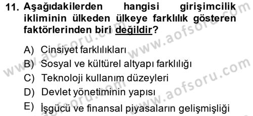 Girişimcilik ve İş Kurma -x Dersi 2014 - 2015 Yılı (Final) Dönem Sonu Sınav Soruları 11. Soru