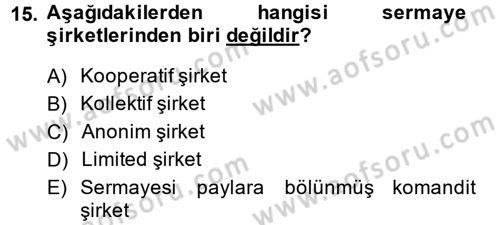 Girişimcilik ve İş Kurma -x Dersi 2014 - 2015 Yılı (Final) Dönem Sonu Sınav Soruları 15. Soru