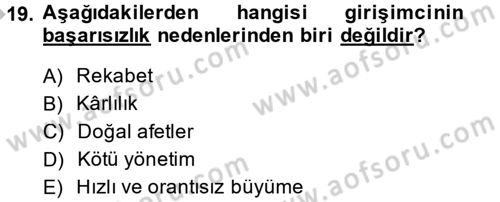 Girişimcilik ve İş Kurma -x Dersi 2014 - 2015 Yılı (Final) Dönem Sonu Sınav Soruları 19. Soru