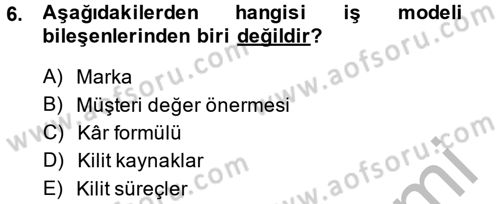 Girişimcilik ve İş Kurma -x Dersi 2014 - 2015 Yılı (Final) Dönem Sonu Sınav Soruları 6. Soru
