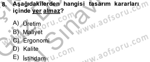 Girişimcilik ve İş Kurma -x Dersi 2014 - 2015 Yılı (Final) Dönem Sonu Sınav Soruları 8. Soru