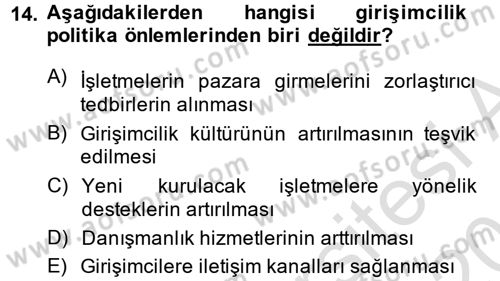 Girişimcilik ve İş Kurma -x Dersi 2014 - 2015 Yılı Tek Ders Sınav Soruları 14. Soru