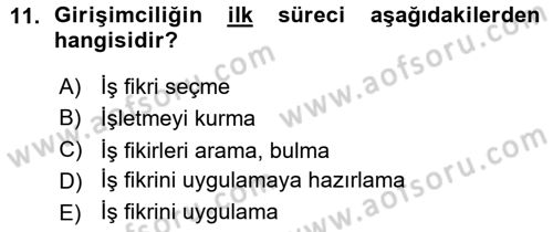 Girişimcilik ve İş Kurma -x Dersi 2015 - 2016 Yılı (Vize) Ara Sınav Soruları 11. Soru