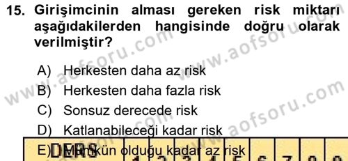Girişimcilik ve İş Kurma -x Dersi 2015 - 2016 Yılı (Vize) Ara Sınav Soruları 15. Soru