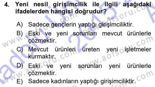 Girişimcilik ve İş Kurma -x Dersi 2015 - 2016 Yılı (Vize) Ara Sınav Soruları 4. Soru
