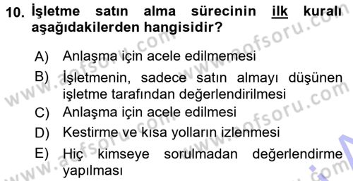 Girişimcilik ve İş Kurma -x Dersi 2015 - 2016 Yılı (Final) Dönem Sonu Sınav Soruları 10. Soru