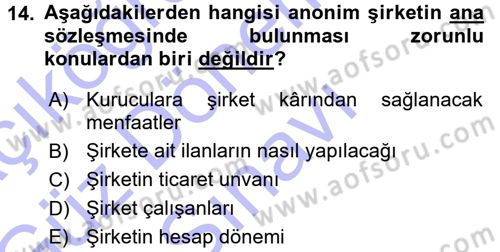 Girişimcilik ve İş Kurma -x Dersi 2015 - 2016 Yılı (Final) Dönem Sonu Sınav Soruları 14. Soru