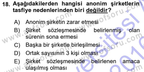 Girişimcilik ve İş Kurma -x Dersi 2015 - 2016 Yılı (Final) Dönem Sonu Sınav Soruları 18. Soru