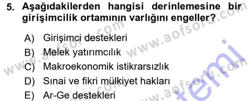 Girişimcilik ve İş Kurma -x Dersi 2015 - 2016 Yılı (Final) Dönem Sonu Sınav Soruları 5. Soru
