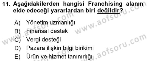 Girişimcilik ve İş Kurma -x Dersi 2015 - 2016 Yılı Tek Ders Sınav Soruları 11. Soru