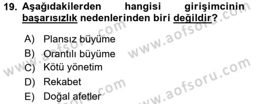 Girişimcilik ve İş Kurma -x Dersi 2015 - 2016 Yılı Tek Ders Sınav Soruları 19. Soru