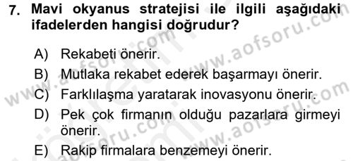Girişimcilik ve İş Kurma -x Dersi 2015 - 2016 Yılı Tek Ders Sınav Soruları 7. Soru