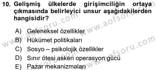 Girişimcilik ve İş Kurma -x Dersi 2016 - 2017 Yılı 3 Ders Sınav Soruları 10. Soru