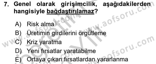 Girişimcilik ve İş Kurma -x Dersi 2016 - 2017 Yılı 3 Ders Sınav Soruları 7. Soru