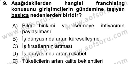 Girişimcilik ve İş Kurma -x Dersi 2016 - 2017 Yılı 3 Ders Sınav Soruları 9. Soru