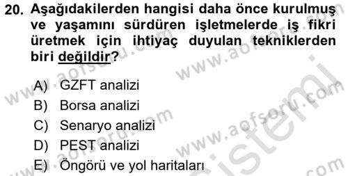 Girişimcilik ve İş Kurma -x Dersi 2016 - 2017 Yılı (Vize) Ara Sınav Soruları 20. Soru