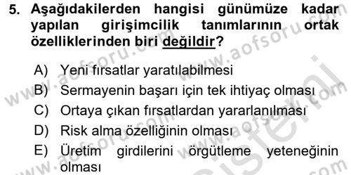 Girişimcilik ve İş Kurma -x Dersi 2016 - 2017 Yılı (Vize) Ara Sınav Soruları 5. Soru