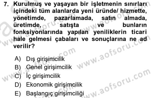 Girişimcilik ve İş Kurma -x Dersi 2016 - 2017 Yılı (Vize) Ara Sınav Soruları 7. Soru