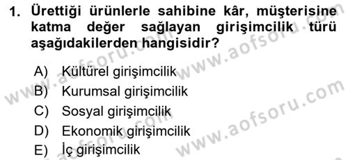 Girişimcilik ve İş Kurma -x Dersi 2016 - 2017 Yılı (Final) Dönem Sonu Sınav Soruları 1. Soru