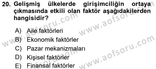 Girişimcilik ve İş Kurma -x Dersi 2016 - 2017 Yılı (Final) Dönem Sonu Sınav Soruları 20. Soru
