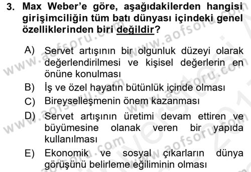Girişimcilik ve İş Kurma -x Dersi 2016 - 2017 Yılı (Final) Dönem Sonu Sınav Soruları 3. Soru