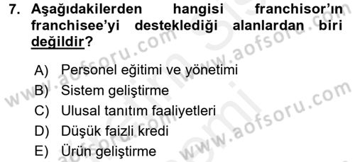 Girişimcilik ve İş Kurma -x Dersi 2016 - 2017 Yılı (Final) Dönem Sonu Sınav Soruları 7. Soru
