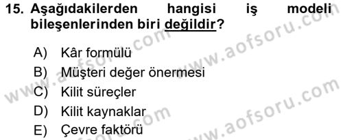 Girişimcilik ve İş Kurma -x Dersi 2017 - 2018 Yılı (Vize) Ara Sınav Soruları 15. Soru
