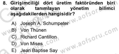 Girişimcilik ve İş Kurma -x Dersi 2017 - 2018 Yılı (Vize) Ara Sınav Soruları 8. Soru