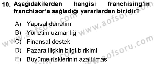 Girişimcilik ve İş Kurma -x Dersi 2017 - 2018 Yılı (Final) Dönem Sonu Sınav Soruları 10. Soru
