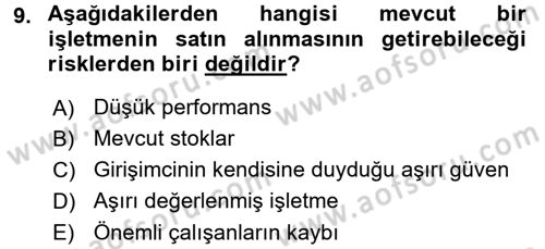 Girişimcilik ve İş Kurma -x Dersi 2017 - 2018 Yılı (Final) Dönem Sonu Sınav Soruları 9. Soru