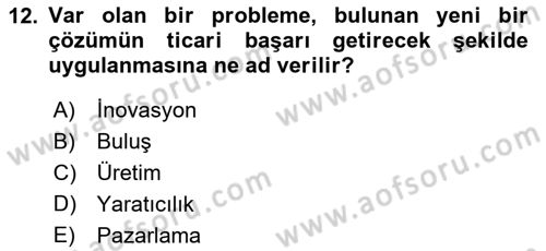 Girişimcilik ve İş Kurma -x Dersi 2018 - 2019 Yılı 3 Ders Sınav Soruları 12. Soru