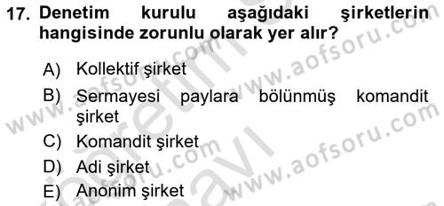Girişimcilik ve İş Kurma -x Dersi 2018 - 2019 Yılı 3 Ders Sınav Soruları 17. Soru