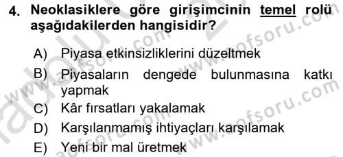 Girişimcilik ve İş Kurma -x Dersi 2018 - 2019 Yılı 3 Ders Sınav Soruları 4. Soru