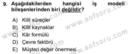 Girişimcilik ve İş Kurma -x Dersi 2018 - 2019 Yılı 3 Ders Sınav Soruları 9. Soru