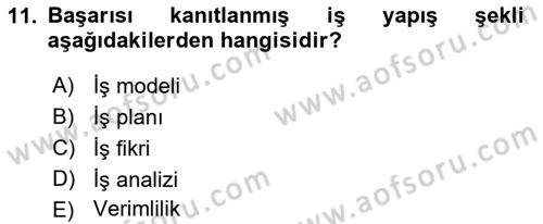 Girişimcilik ve İş Kurma -x Dersi 2018 - 2019 Yılı (Vize) Ara Sınav Soruları 11. Soru