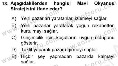 Girişimcilik ve İş Kurma -x Dersi 2018 - 2019 Yılı (Vize) Ara Sınav Soruları 13. Soru