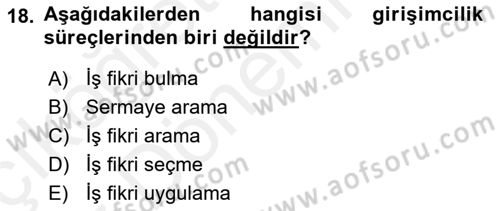 Girişimcilik ve İş Kurma -x Dersi 2018 - 2019 Yılı (Vize) Ara Sınav Soruları 18. Soru