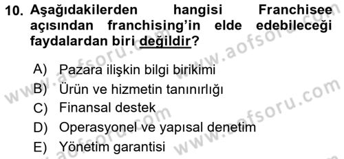 Girişimcilik ve İş Kurma -x Dersi 2018 - 2019 Yılı (Final) Dönem Sonu Sınav Soruları 10. Soru