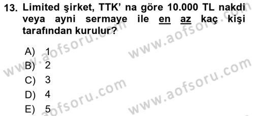 Girişimcilik ve İş Kurma -x Dersi 2018 - 2019 Yılı (Final) Dönem Sonu Sınav Soruları 13. Soru