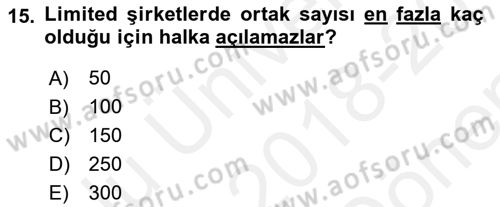 Girişimcilik ve İş Kurma -x Dersi 2018 - 2019 Yılı (Final) Dönem Sonu Sınav Soruları 15. Soru