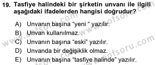 Girişimcilik ve İş Kurma -x Dersi 2018 - 2019 Yılı (Final) Dönem Sonu Sınav Soruları 19. Soru
