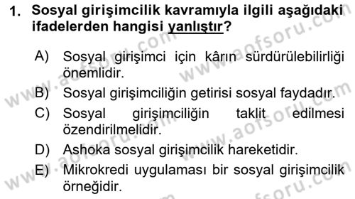 Girişimcilik ve İş Kurma -x Dersi 2018 - 2019 Yılı Yaz Okulu Sınav Soruları 1. Soru