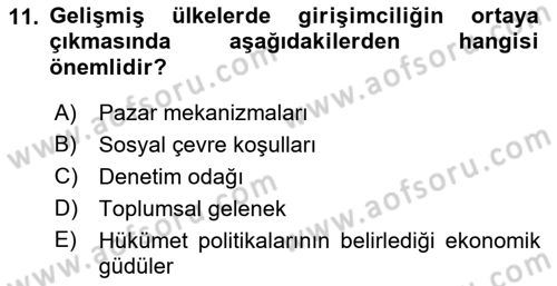 Girişimcilik ve İş Kurma -x Dersi 2018 - 2019 Yılı Yaz Okulu Sınav Soruları 11. Soru