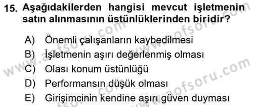 Girişimcilik ve İş Kurma -x Dersi 2018 - 2019 Yılı Yaz Okulu Sınav Soruları 15. Soru